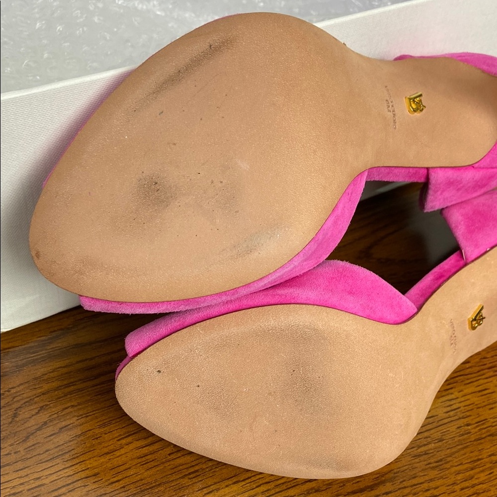 Veronica Beard Gadot Fuschia Suede‎ Leather Peep-Toe Heels Size 6M Barbie Pink - Picture 7 of 12